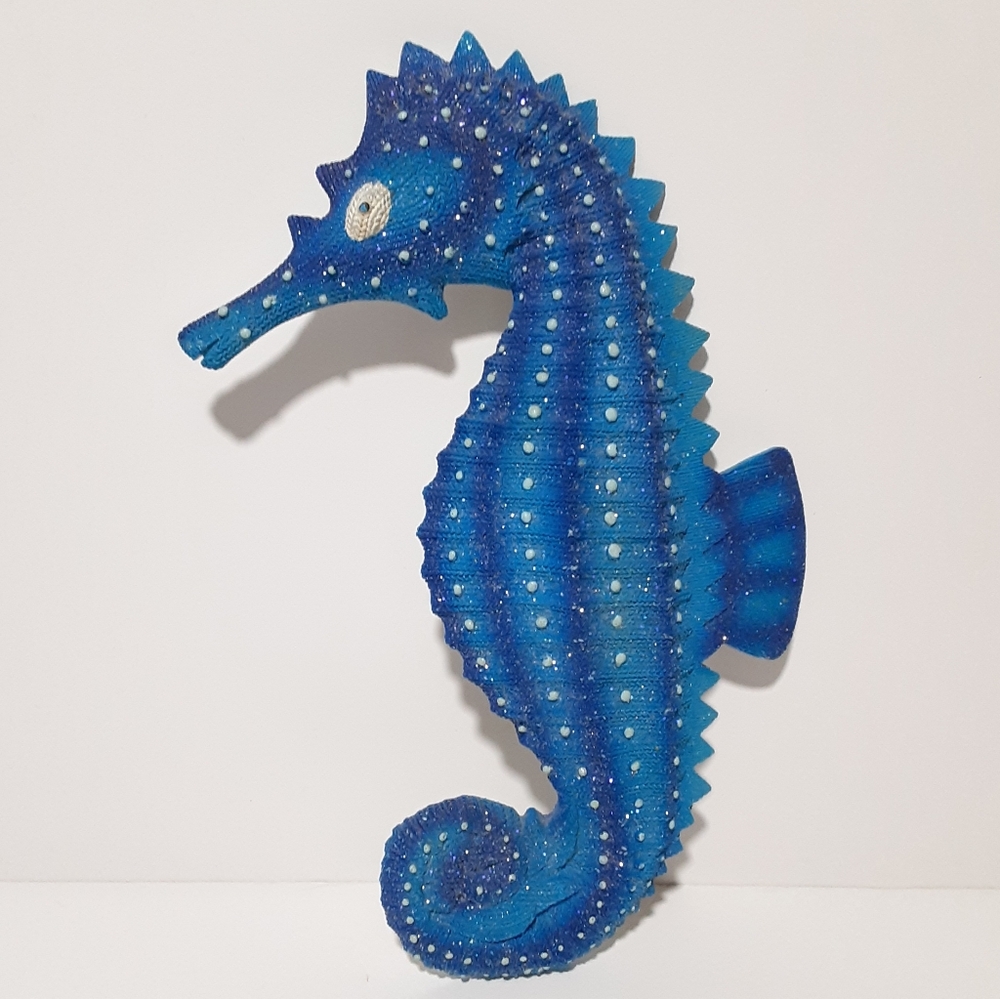 Blue Seahorse Hanging Wall Decor Nautical Beach Cabin Cottage Ocean Sea Resort